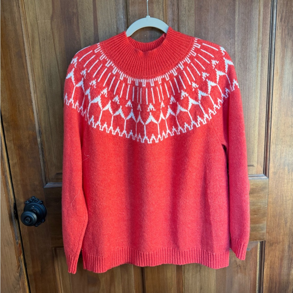Talbots Women's Bright Orange and White‎ Ribbed Sweater XL Cold, Winter, Sports
